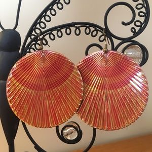 Pink and Gold Fan Circle Earrings